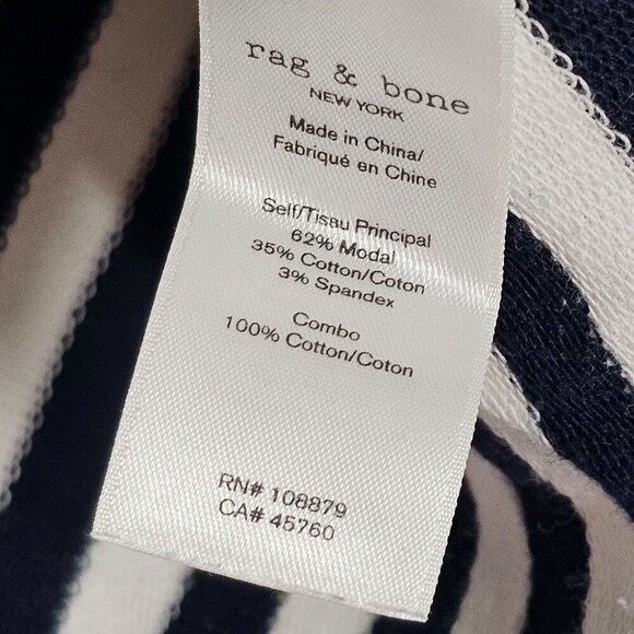 Rag & Bone Striped Stretch Split-Back Crewneck Tee-Shirt Top White Navy Size XXS - Picture 7 of 12